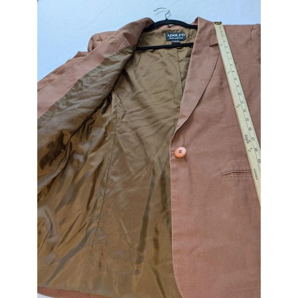 Adolfo International Blazer Womens 10 Brown Single Button Career Jacket - Picture 6 of 9